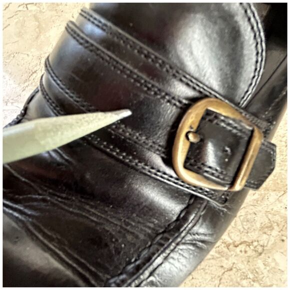 Bally Mens Dress Shoes 9.5 D Black Leather Loafers Slip On Strap Buckle ITALY main image 8